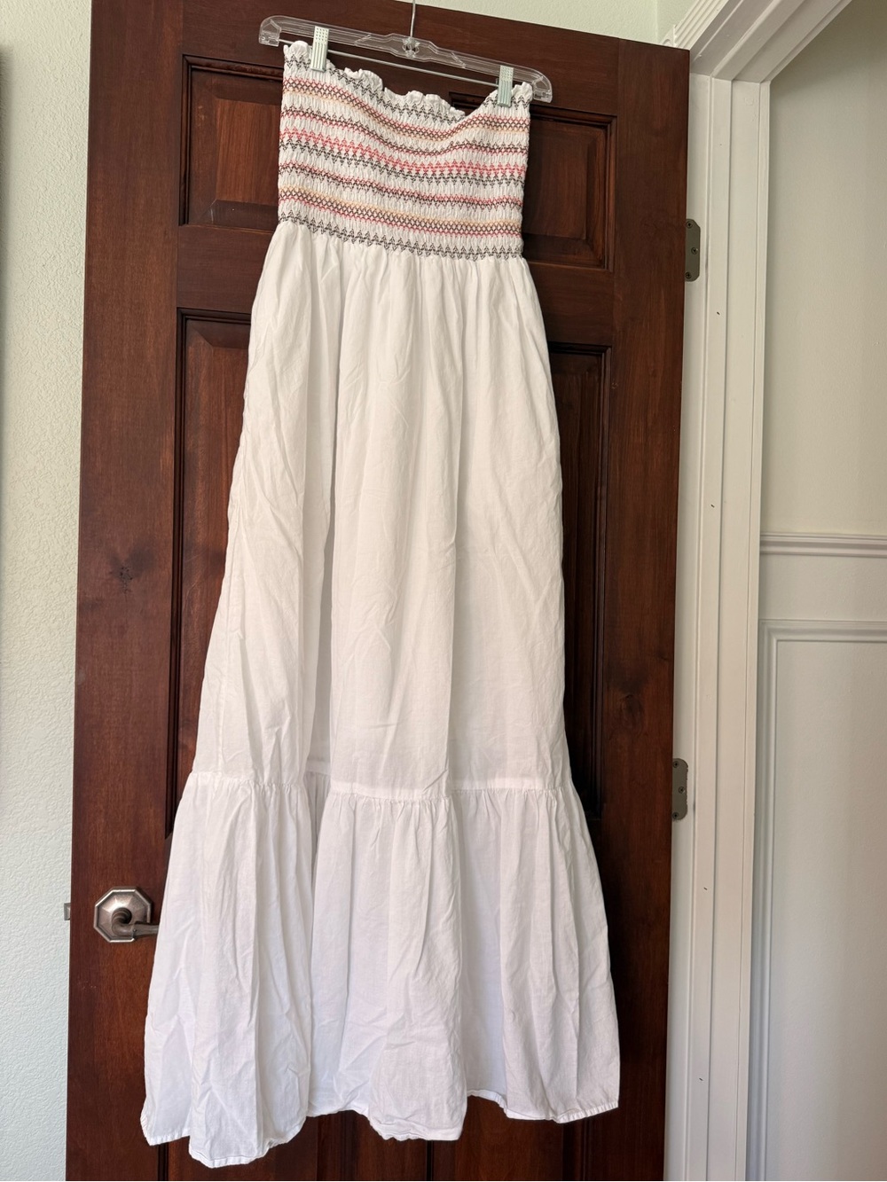 Michael Stars White Maxi Dress with Multicolor Smocked Chest